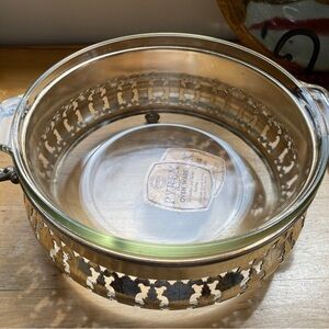 Antique Corning Pyrex Glass Ovenware and Metal Serving Stand Set 1920s